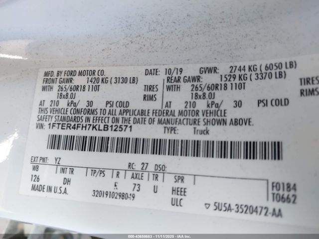 2019 FORD RANGER 1FTER4FH7KLB12571 Photo 8