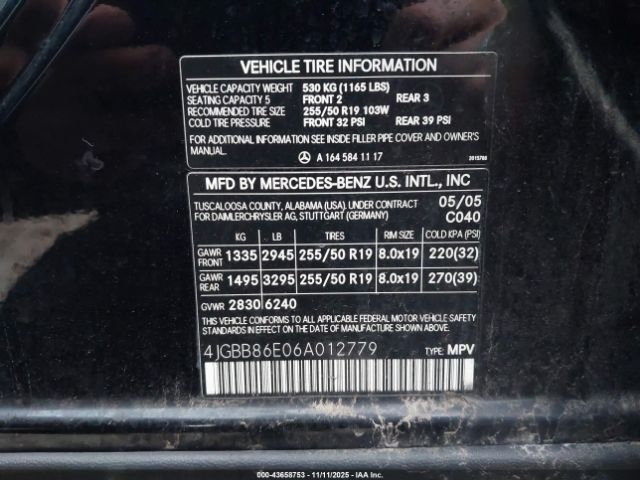 2006 MERCEDES-BENZ ML 350 4JGBB86E06A012779 Photo 8