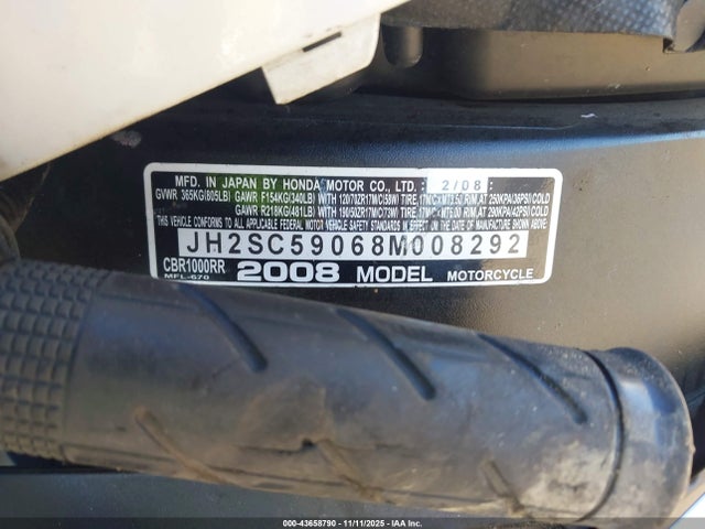 2008 HONDA CBR1000 JH2SC59068M008292 Photo 9