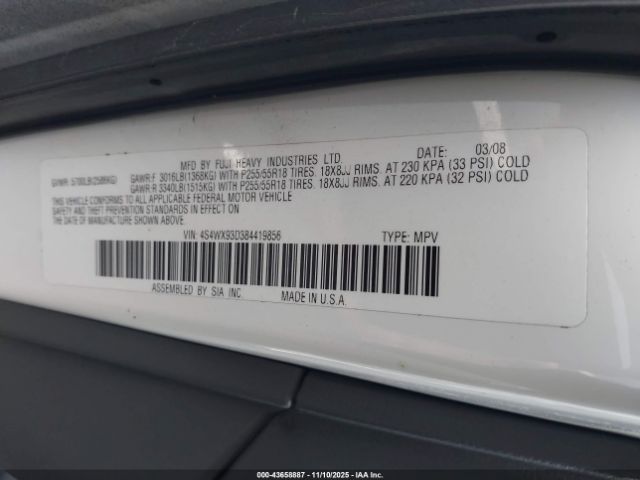 2008 SUBARU TRIBECA 4S4WX93D384419856 Photo 8