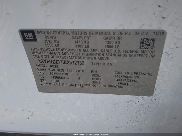 2011 CADILLAC SRX 3GYFNDEY8BS572733 Photo 8