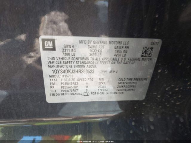 2017 CADILLAC ESCALADE 1GYS4DKJ3HR250523 Photo 8