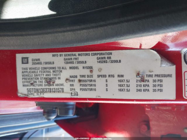 2007 HUMMER H3 SUV 5GTDN13E278131578 Photo 8