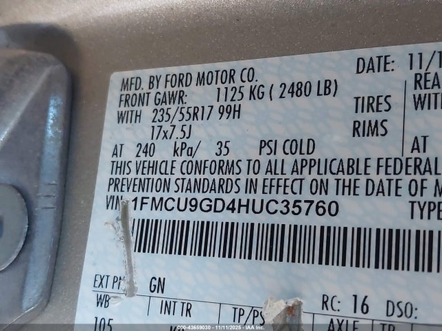 1FMCU9GD4HUC35760 Ford ESCAPE SE