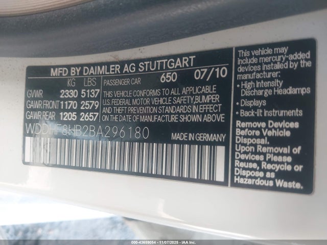 Продаж на аукціоні авто 2011 Mercedes-benz E 350 4matic, vin: WDDHF8HB2BA296180, номер лоту: 43659054