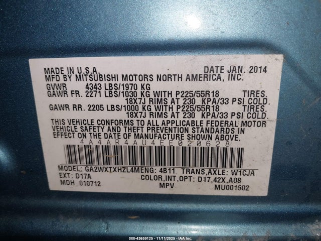 2014 MITSUBISHI OUTLANDER SPORT 4A4AR4AU4EE020628 Photo 8