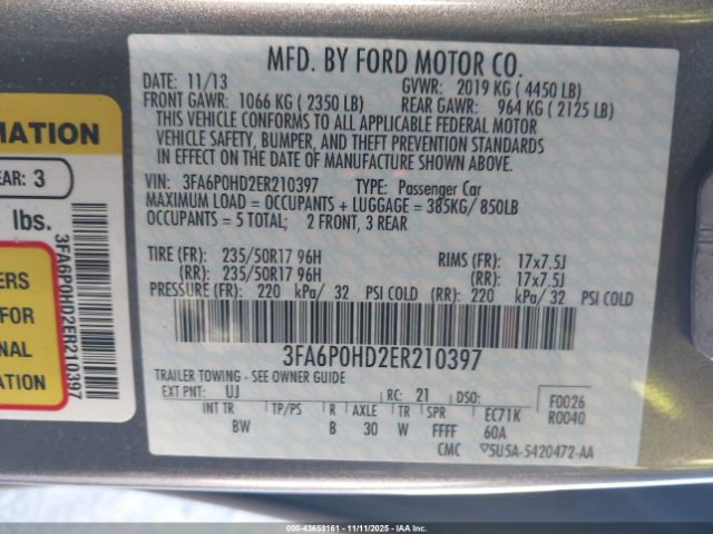 2014 FORD FUSION 3FA6P0HD2ER210397 Photo 8