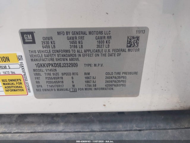 Aukcja sprzedaży 2014 Gmc Acadia Sle-2, vin: 1GKKVPKD5EJ232909, numer aukcji: 43659163