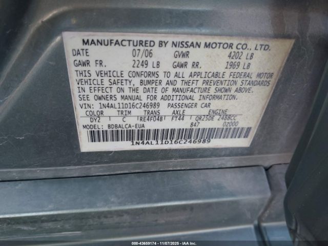 2006 NISSAN ALTIMA 1N4AL11D16C246989 Photo 8