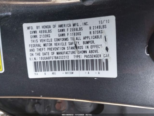 2011 ACURA TL 19UUA8F57BA002312 Photo 8