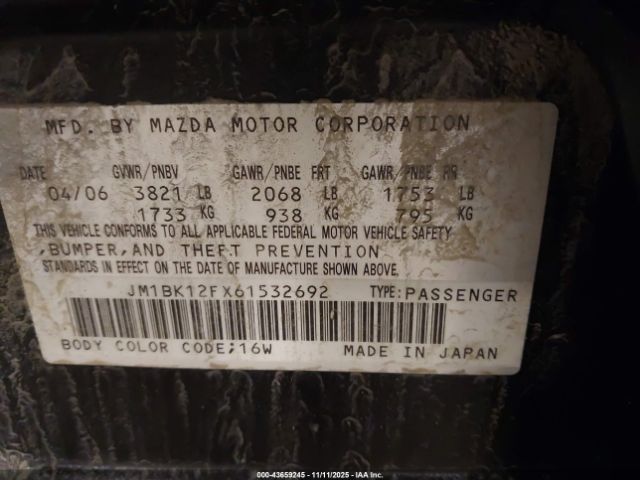 2006 MAZDA MAZDA3 JM1BK12FX61532692 Photo 8