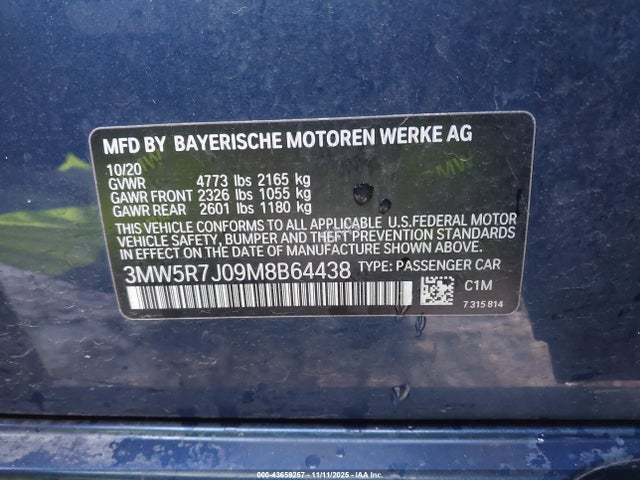 Aukcja sprzedaży 2021 Bmw 330i Xdrive, vin: 3MW5R7J09M8B64438, numer aukcji: 43659257