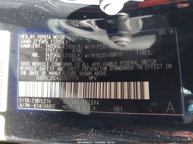 2018 TOYOTA SIENNA 5TDYZ3DC4JS927774 Photo 8
