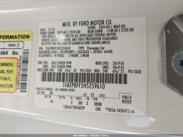 2017 FORD MUSTANG 1FATP8FF5H5259610 Photo 8