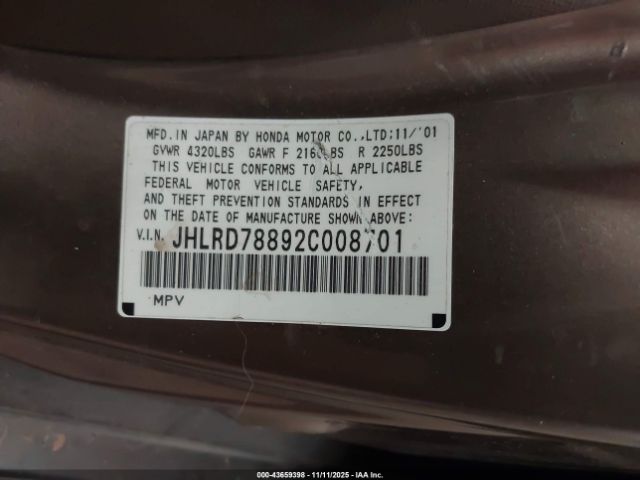 2002 HONDA CR-V JHLRD78892C008701 Photo 8