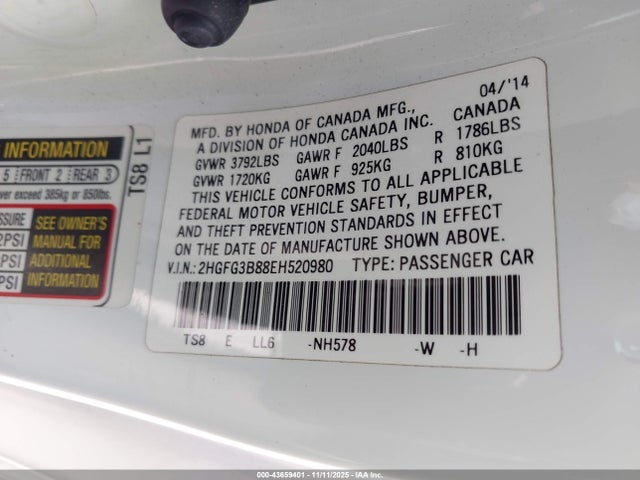 2HGFG3B88EH520980 Honda CIVIC EX