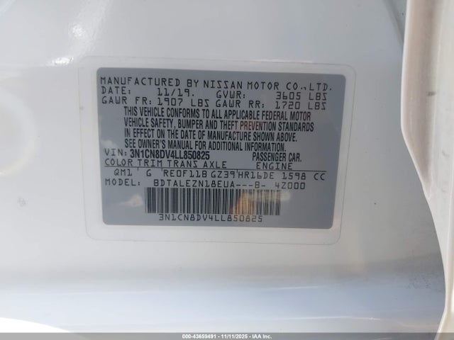 Nissan Versa S Xtronic Cvt 2020 3N1CN8DV4LL850825 Image 9