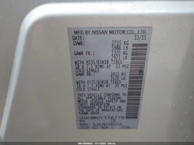 2015 INFINITI QX60 5N1AL0MM1FC556779 Photo 8