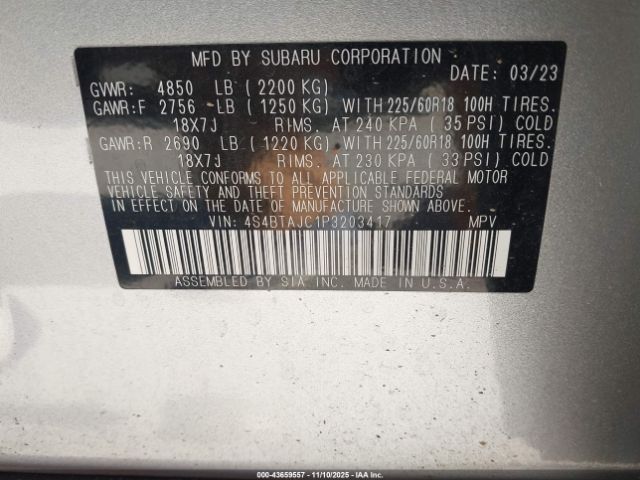 2023 SUBARU OUTBACK 4S4BTAJC1P3203417 Photo 8