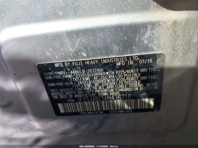 Aukcja sprzedaży 2017 Subaru Forester 2.5i, vin: JF2SJABC5HH436716, numer aukcji: 43659608