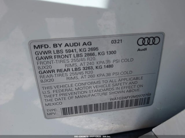 2021 AUDI Q5 WA1G2AFY2M2070759 Photo 8