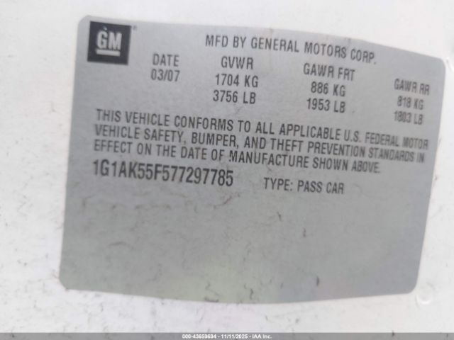 2007 CHEVROLET COBALT 1G1AK55F577297785 Photo 8