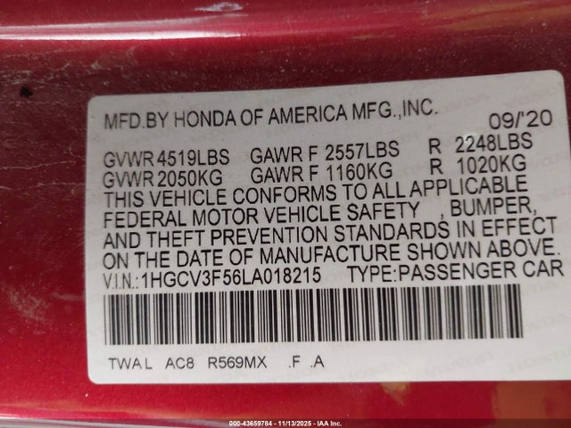 2020 HONDA ACCORD HYBRID 1HGCV3F56LA018215 Photo 8