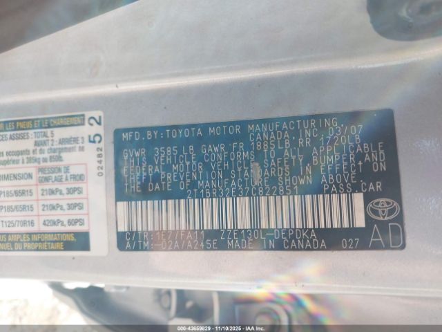 2007 TOYOTA COROLLA 2T1BR32E37C822851 Photo 8