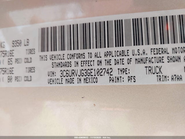 RAM Promaster 3500 2016 3C6URVJG3GE102742 Image 9