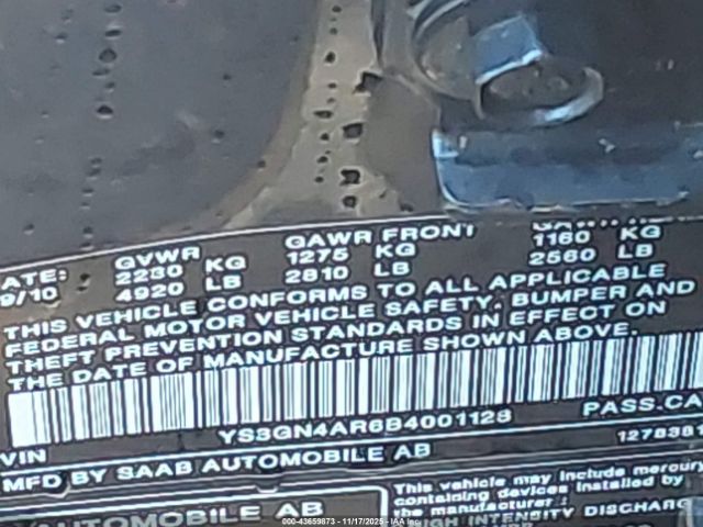 2011 SAAB 9-5 YS3GN4AR6B4001128 Photo 8