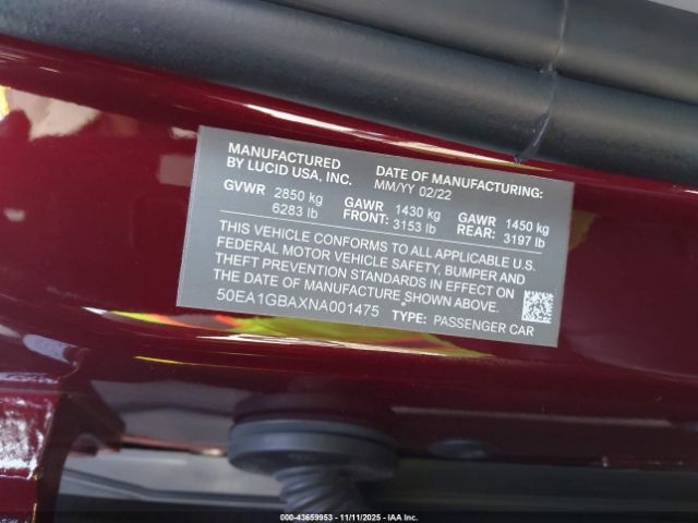 2022 LUCID AIR 50EA1GBAXNA001475 Photo 8