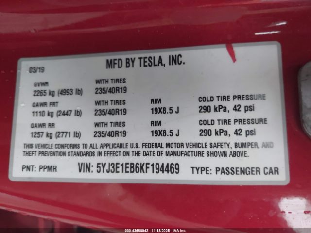 2019 TESLA MODEL 3 5YJ3E1EB6KF194469 Photo 8