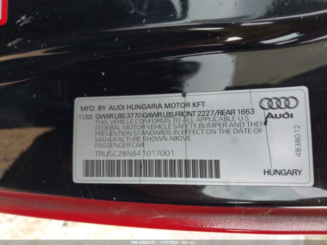 2004 AUDI TT TRUSC28N641017001 Photo 8