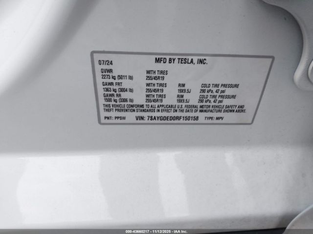 2024 TESLA MODEL Y 7SAYGDED0RF150158 Photo 8
