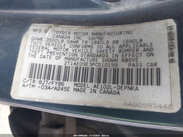 1993 TOYOTA COROLLA 2T1AE09E3PC010199 Photo 8