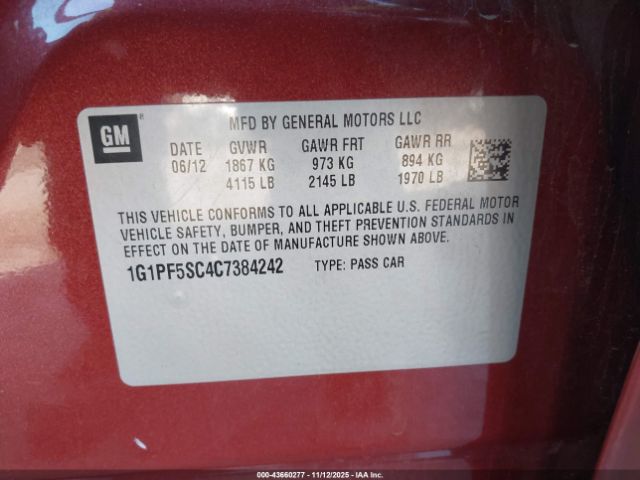 2012 CHEVROLET CRUZE 1G1PF5SC4C7384242 Photo 8