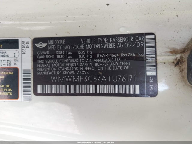 2010 MINI COOPER WMWMF3C57ATU76171 Photo 8
