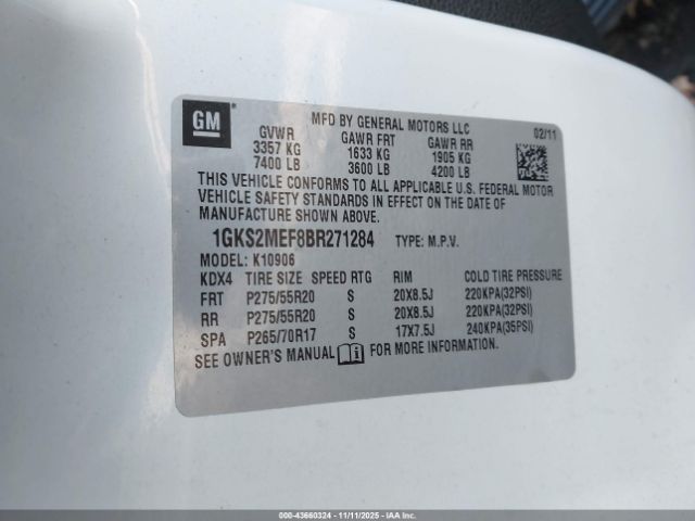 2011 GMC YUKON XL 1500 1GKS2MEF8BR271284 Photo 8