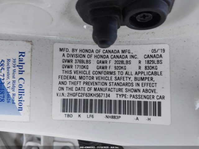 2019 HONDA CIVIC 2HGFC2F63KH567134 Photo 8