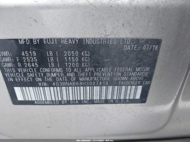 2017 SUBARU LEGACY 4S3BNAB68H3007418 Photo 8