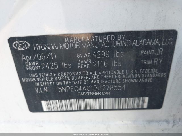 2011 HYUNDAI SONATA 5NPEC4AC1BH278554 Photo 8