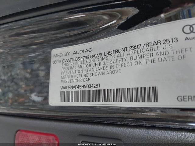 2017 AUDI A4 WAUFNAF45HN034281 Photo 8