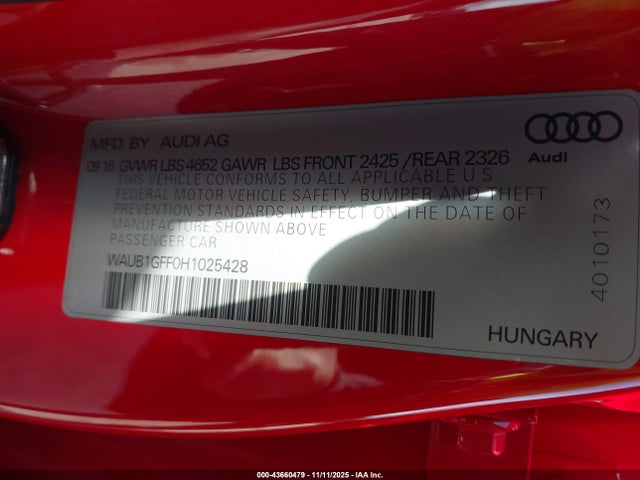 2017 AUDI S3 WAUB1GFF0H1025428 Photo 8