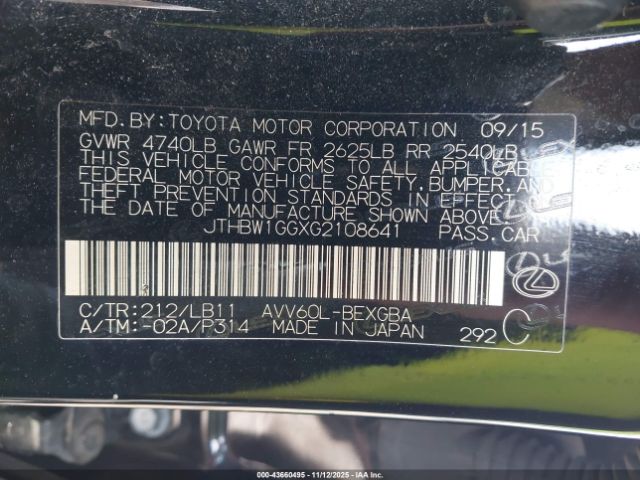 2016 LEXUS ES 300H JTHBW1GGXG2108641 Photo 8