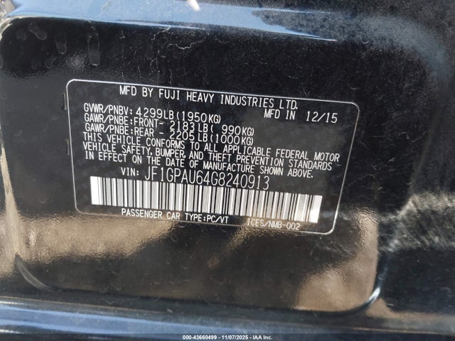 JF1GPAU64G8240913 Subaru Impreza 2.0i Sport Limited