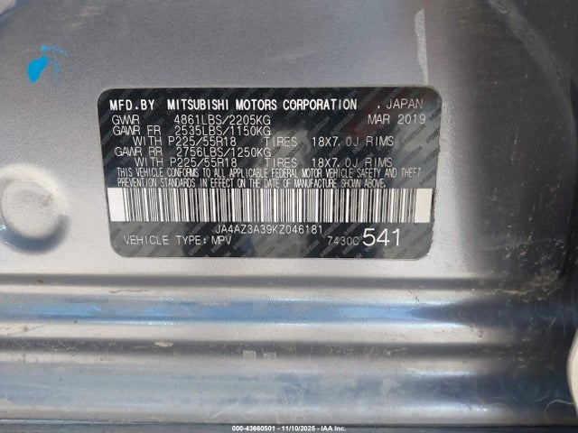 2019 MITSUBISHI OUTLANDER JA4AZ3A39KZ046181 Photo 8