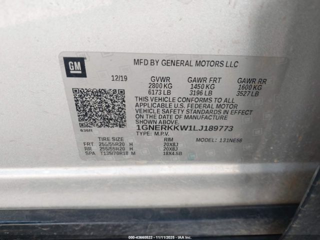 2020 CHEVROLET TRAVERSE 1GNERKKW1LJ189773 Photo 8