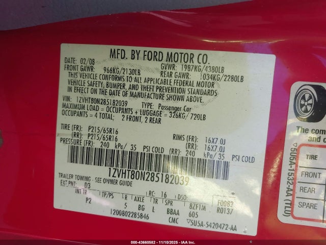 2008 FORD MUSTANG 1ZVHT80N285182039 Photo 8