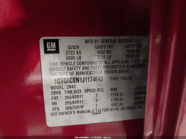 2018 GMC CANYON 1GTG6CEN1J1174643 Photo 8