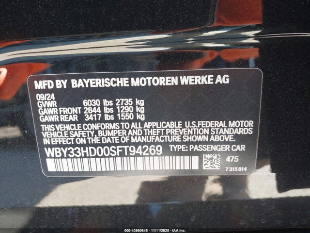 BMW I4 Gran Coupe M50 2025 WBY33HD00SFT94269 Image 9